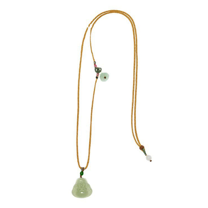 ATELIER-TIBET Collier Jade Lotus & Bouddha Rieur – 75 cm