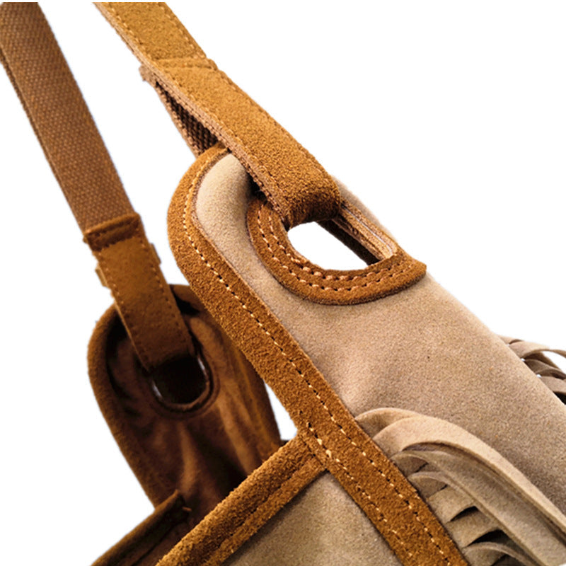 ATELIER-TIBET – Sac à bandoulière femme à franges en cuir – Cuir véritable – 28 cm