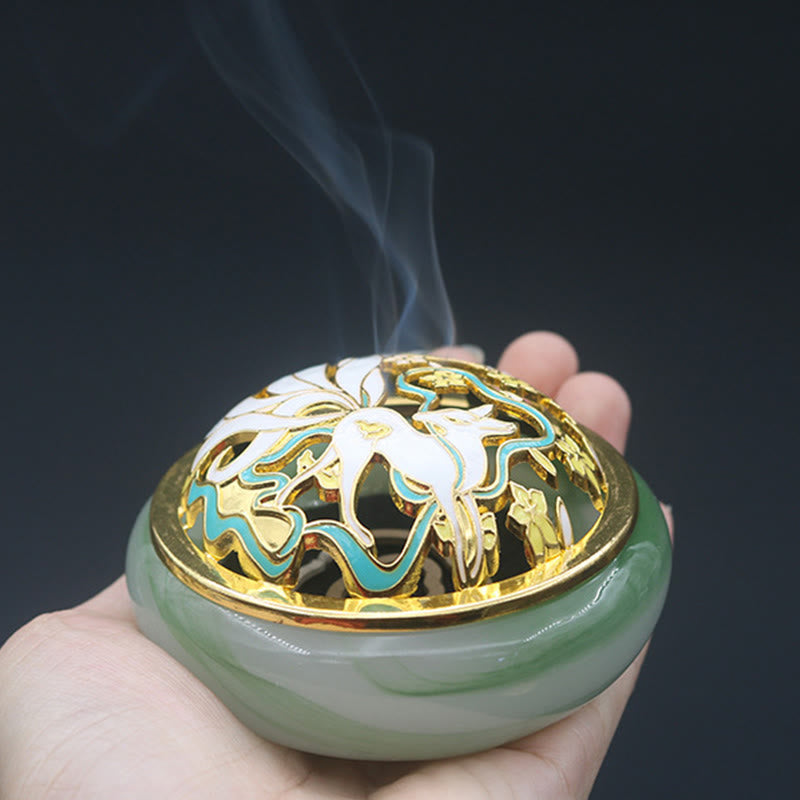 ATELIER-TIBET Brûleur d’Encens en Cristal Liuli Renard à Neuf Queues – Porte-Encens Cône pour Méditation