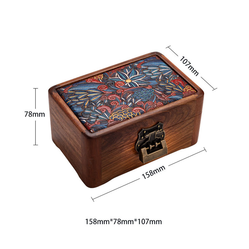 ATELIER-TIBET Boîte de rangement de bijoux en bois de rose à motif floral rétro faite à la main, boîte de rangement verrouillable en bois pour cadeaux