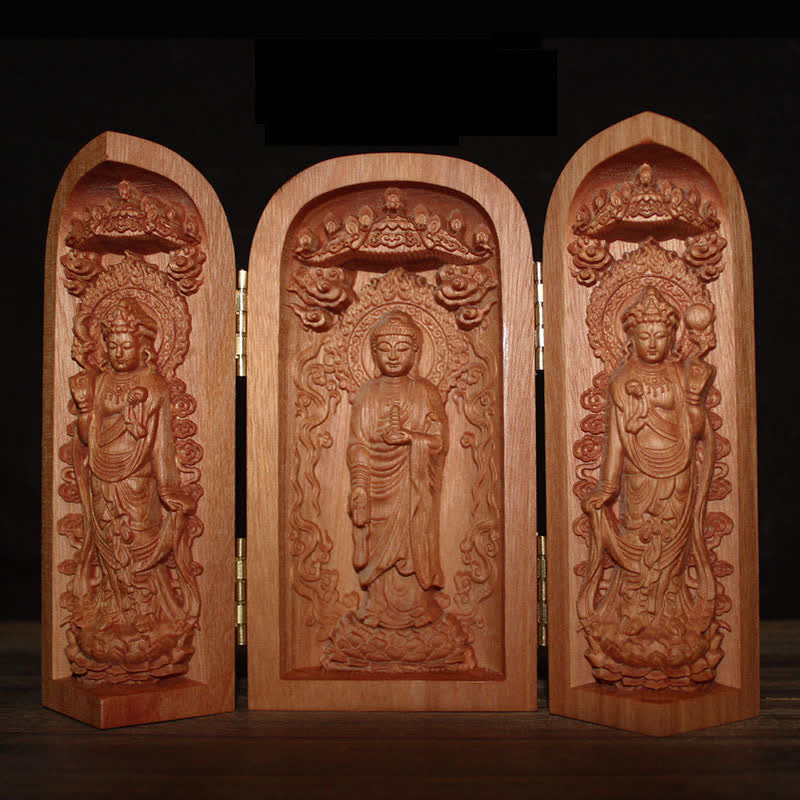 ATELIER-TIBET Autel de décoration pour la maison en bois de cerisier Bouddha Kwan Yin Avalokitesvara Compassion