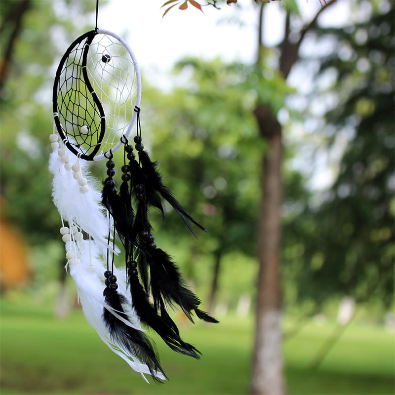 ATELIER-TIBET Attrape-rêves Yin Yang Filet circulaire avec plumes Décoration d'équilibre
