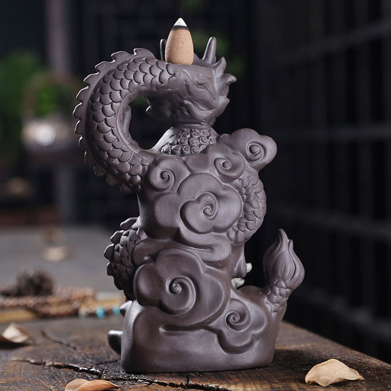 ATELIER-TIBET – Porte-Encens Bouddha Dragon en Argile Pourpre 10,5 cm pour Méditation