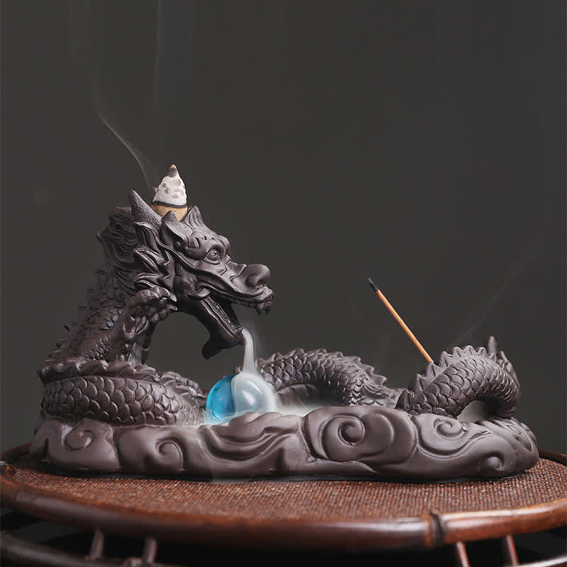 ATELIER-TIBET – Brûleur Dragon Argile Pourpre – Symbole de Chance et Protection