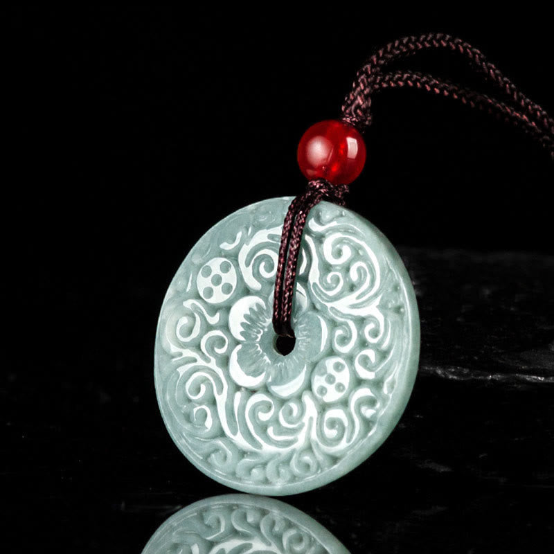 ATELIER-TIBET – Pendentif Fleur de Jade Vert, Boucle de Paix & Harmonie