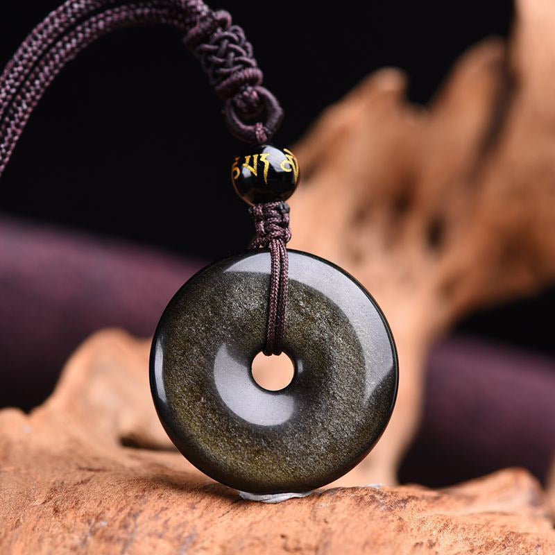 ATELIER-TIBET – Collier de Protection en Obsidienne Naturelle – Pendentif Circulaire Triple Pierre – Unisexe