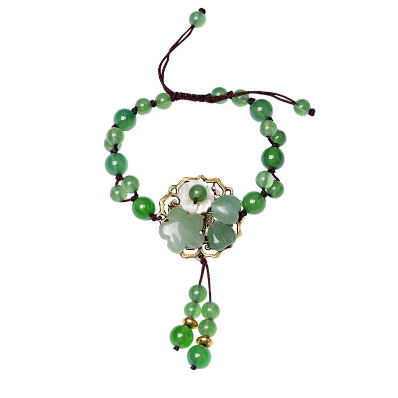 ATELIER-TIBET – Bracelet Porte-Bonheur en Jade Vert & Fleur Symbolique | Harmonie & Épanouissement