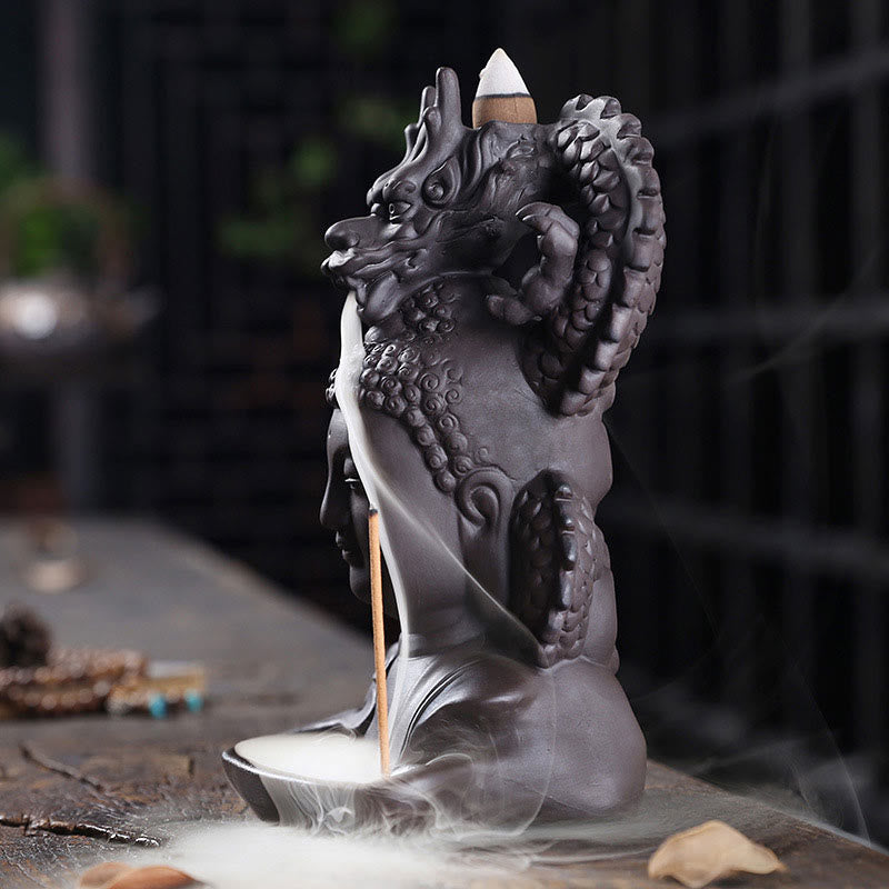 ATELIER-TIBET – Porte-Encens Bouddha Dragon en Argile Pourpre 10,5 cm pour Méditation