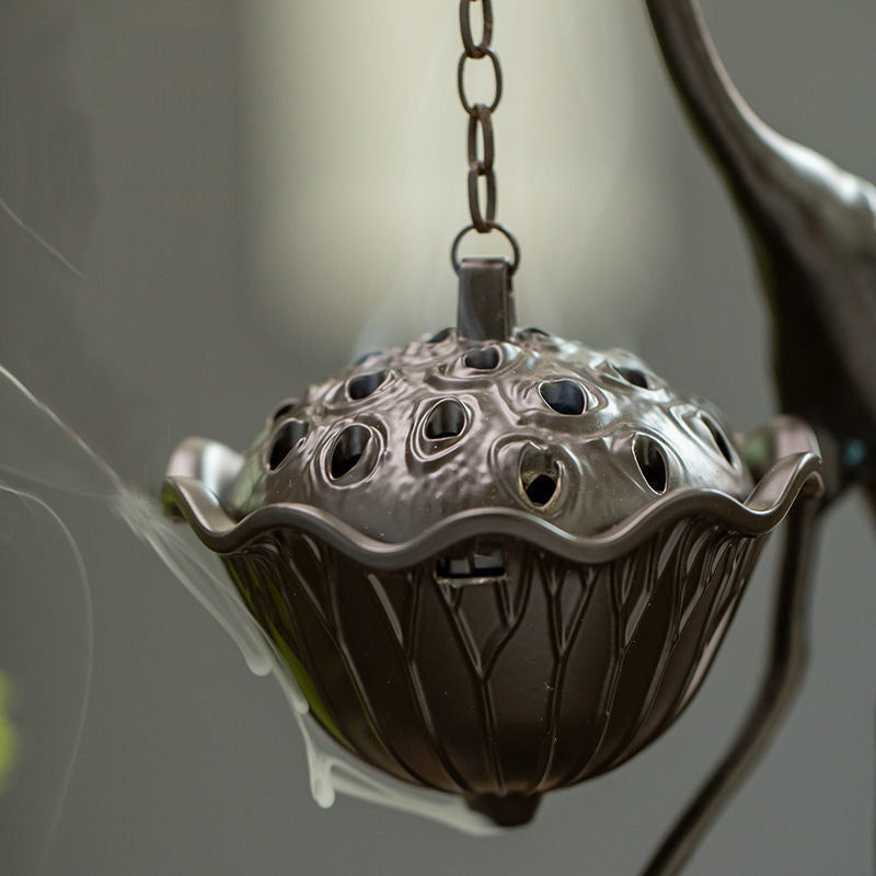 ATELIER-TIBET | Brûleur d’Encens Grue sur Nuages – Sculpture Lotus Suspendue