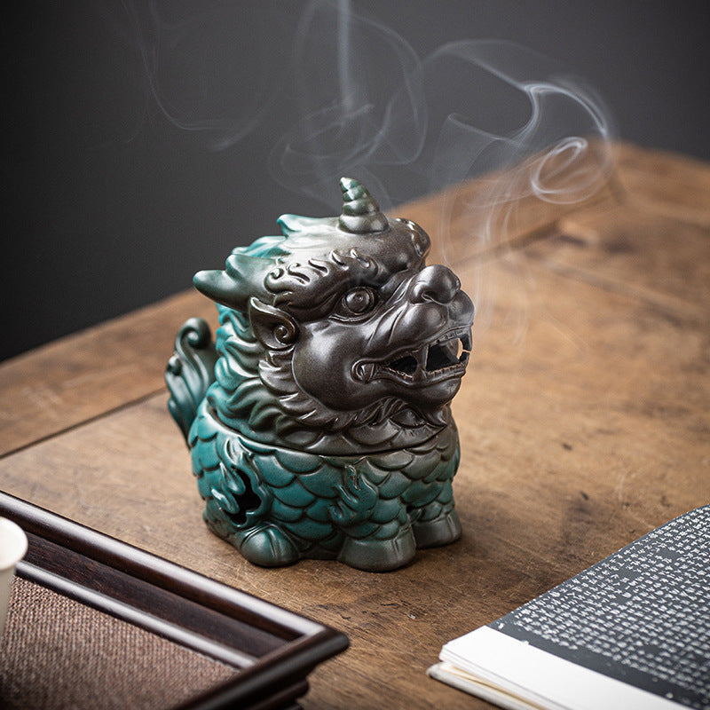 ATELIER-TIBET | Brûleur d’Encens Kylin en Céramique – Symbole de Chance & Prospérité