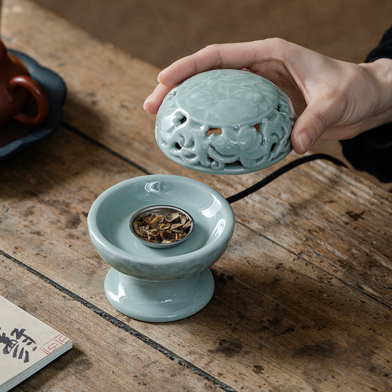 ATELIER-TIBET | Brûleur d’Encens Électrique Lotus Céladon – Céramique Artisanale
