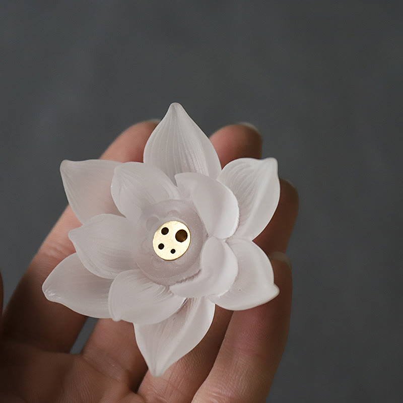 ATELIER-TIBET – Porte-Encens Lotus Blanc en Cristal Liuli – Méditation & Sérénité