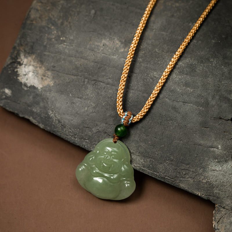 ATELIER-TIBET Collier Jade Lotus & Bouddha Rieur – 75 cm