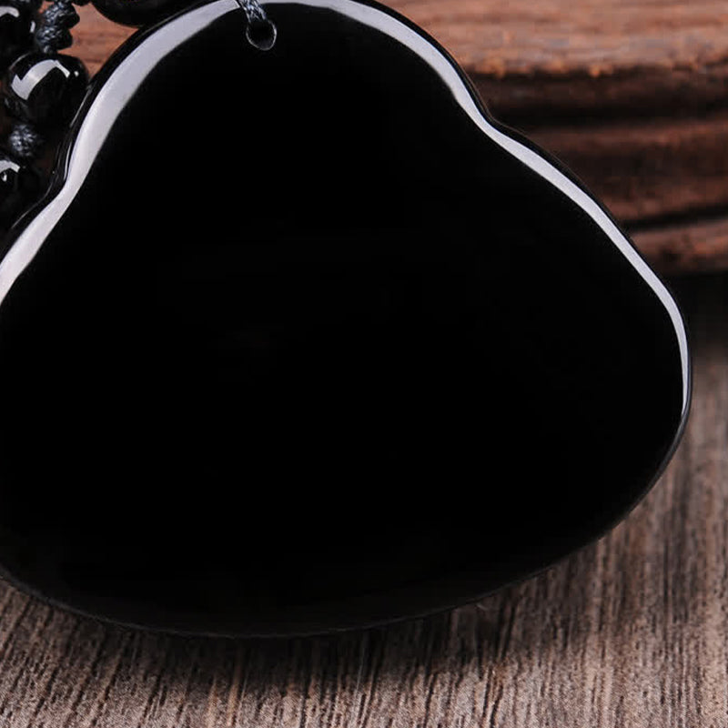 ATELIER-TIBET – Pendentif Bouddha Rieur en Obsidienne Noire Naturelle