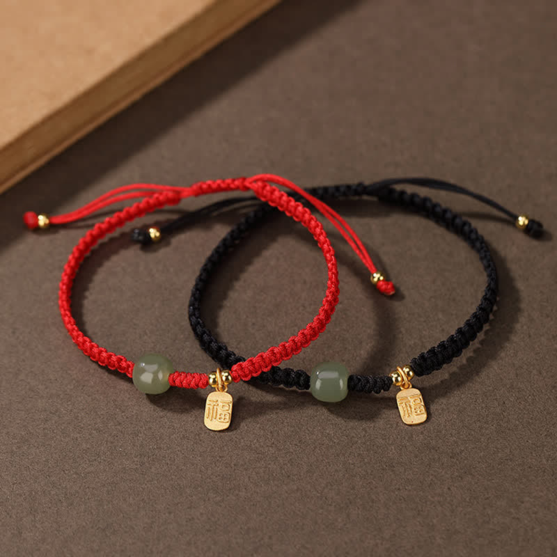ATELIER-TIBET – Bracelet Ajustable en Jade Hetian Rouge 7 × 8 mm & Fil Tressé