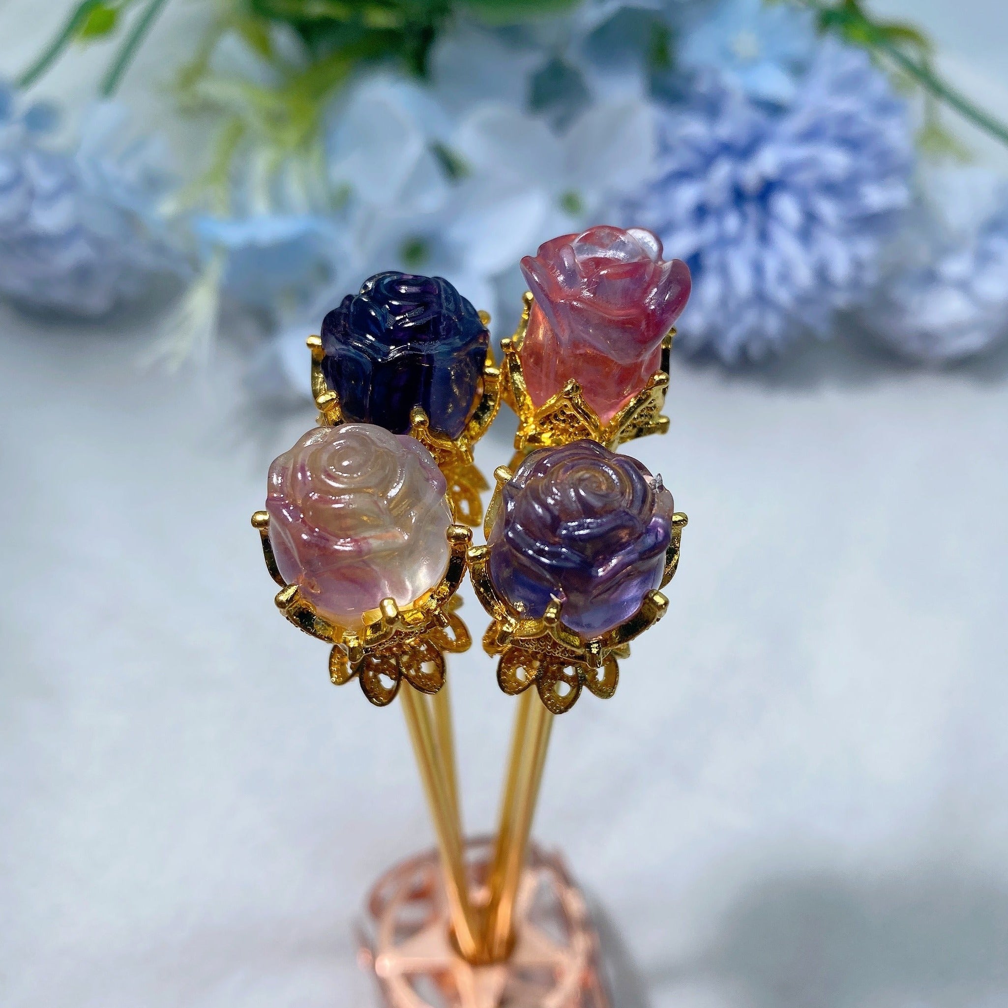 ATELIER-TIBET Pic à Cheveux Rose Fluorite 14cm