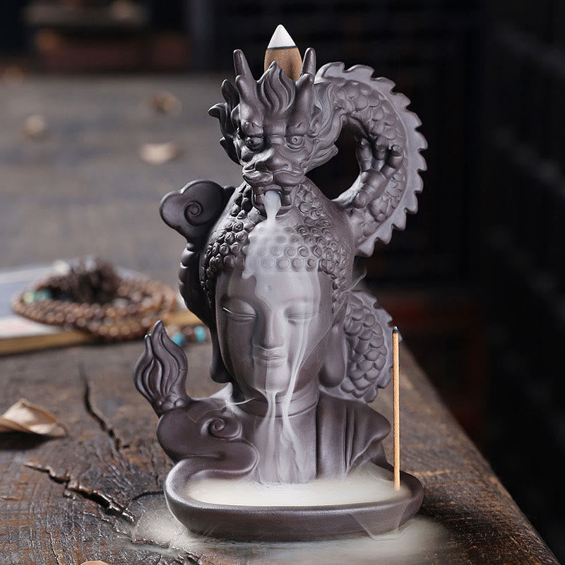 ATELIER-TIBET – Porte-Encens Bouddha Dragon en Argile Pourpre 10,5 cm pour Méditation