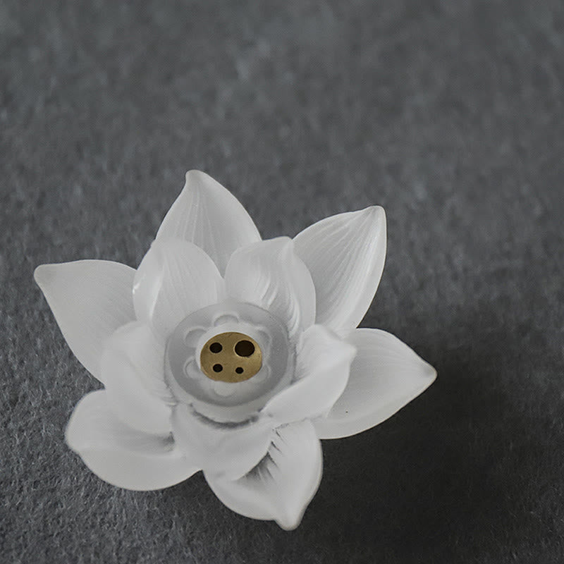 ATELIER-TIBET – Porte-Encens Lotus Blanc en Cristal Liuli – Méditation & Sérénité