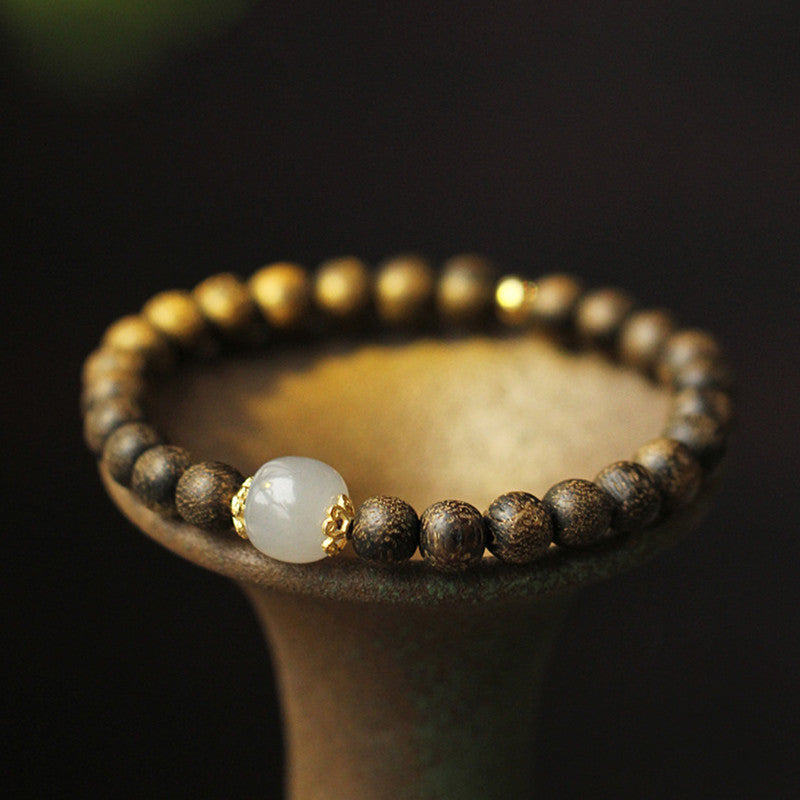 ATELIER-TIBET – Bracelet Force & Calme en Jade Naturel et Bois d’Agar | Équilibre & Sérénité