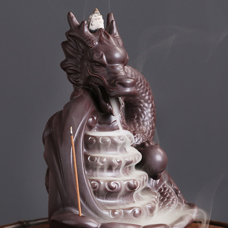 ATELIER-TIBET – Porte-Encens Dragon en Céramique – Énergie de Succès et Protection