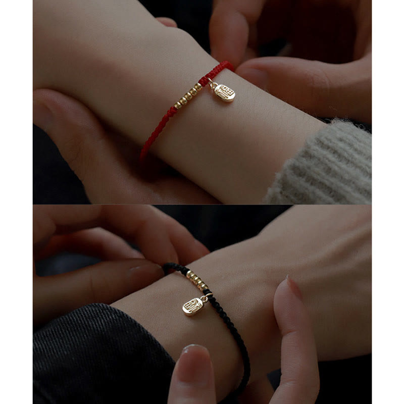 ATELIER-TIBET – Bracelet Fil Rouge avec Symbole Fu (福) en Cuivre