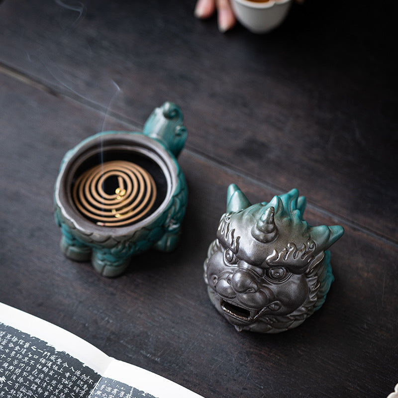 ATELIER-TIBET | Brûleur d’Encens Kylin en Céramique – Symbole de Chance & Prospérité