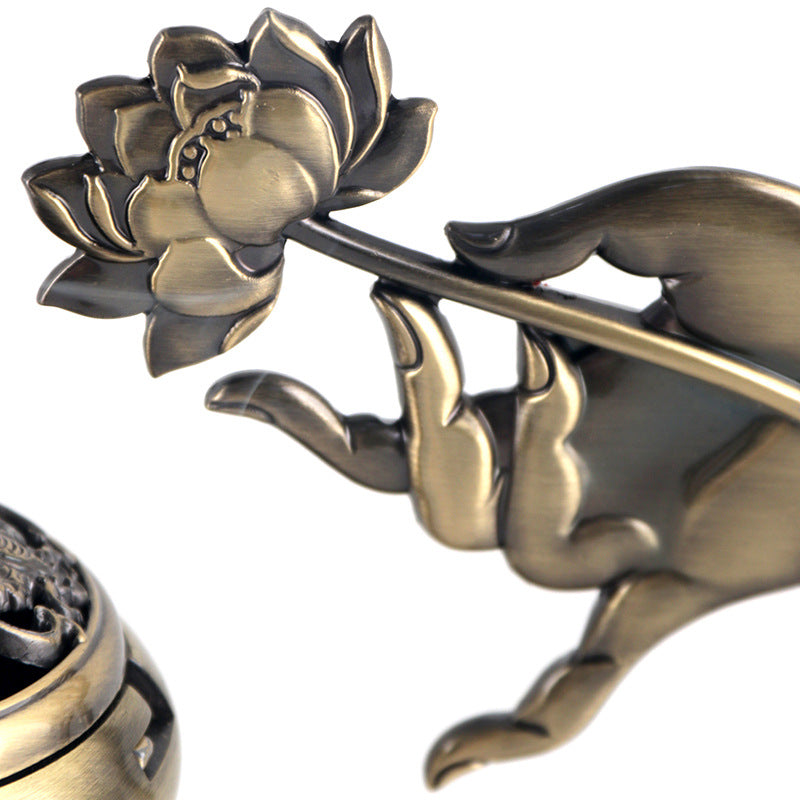 ATELIER-TIBET | Brûleur d’Encens Ni Hua Na Fu en Laiton – Sculpture Lotus Porte-Bonheur
