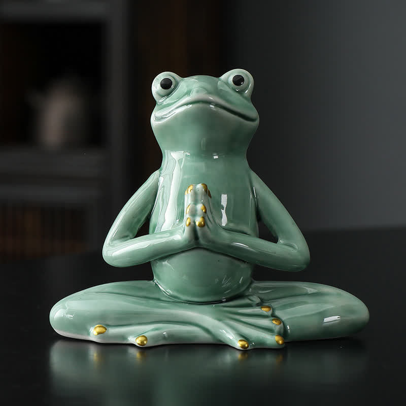 ATELIER-TIBET Statue décorative en céramique représentant une grenouille zen en méditation