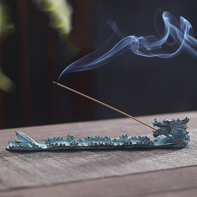 ATELIER-TIBET Brûleur d'encens en alliage de force de dragon de bon augure avec Buddha Stones