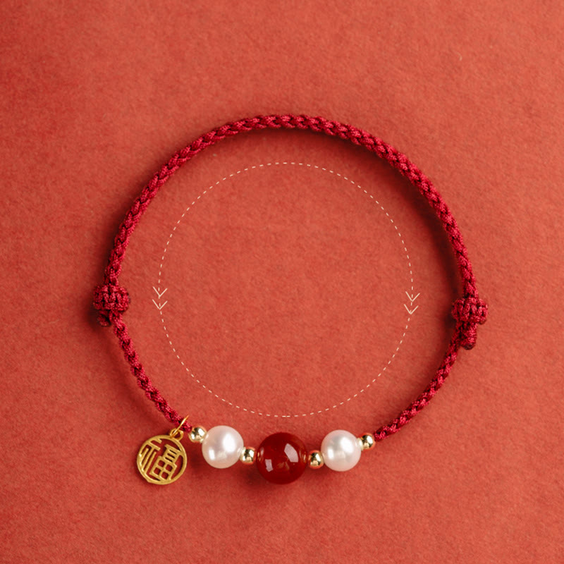 ATELIER-TIBET – Bracelet Fil Rouge en Argent Sterling 925 avec Symbole Fu (福)