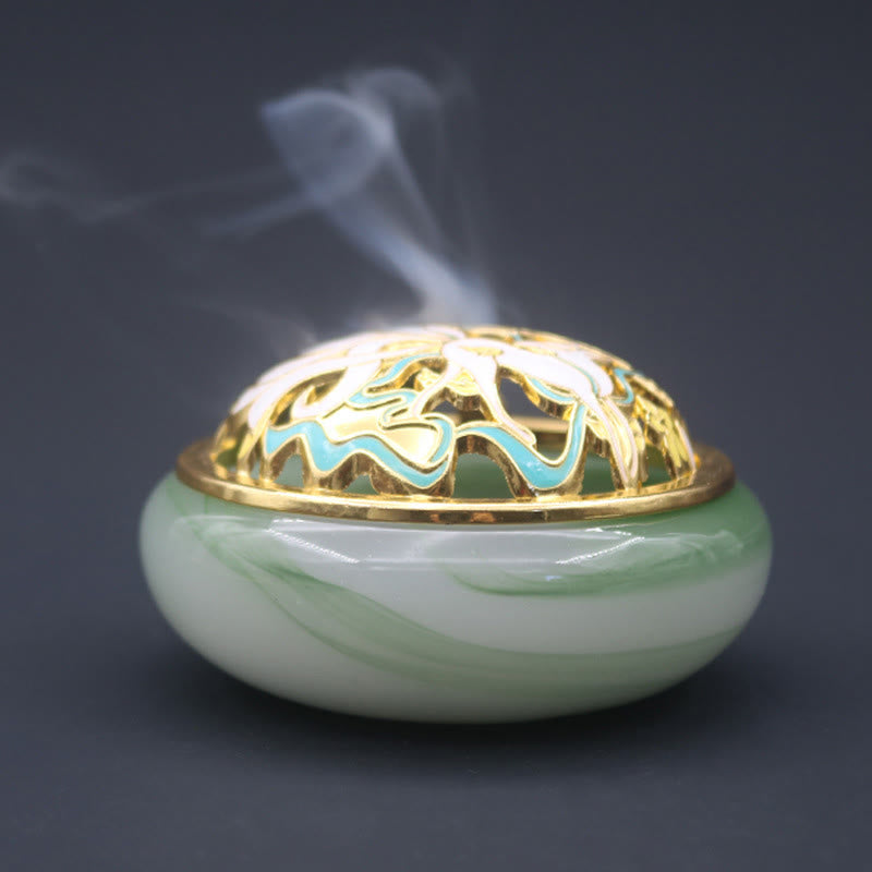 ATELIER-TIBET Brûleur d'encens de méditation de guérison en cristal de Liuli de renard à neuf queues de Buddha Stones