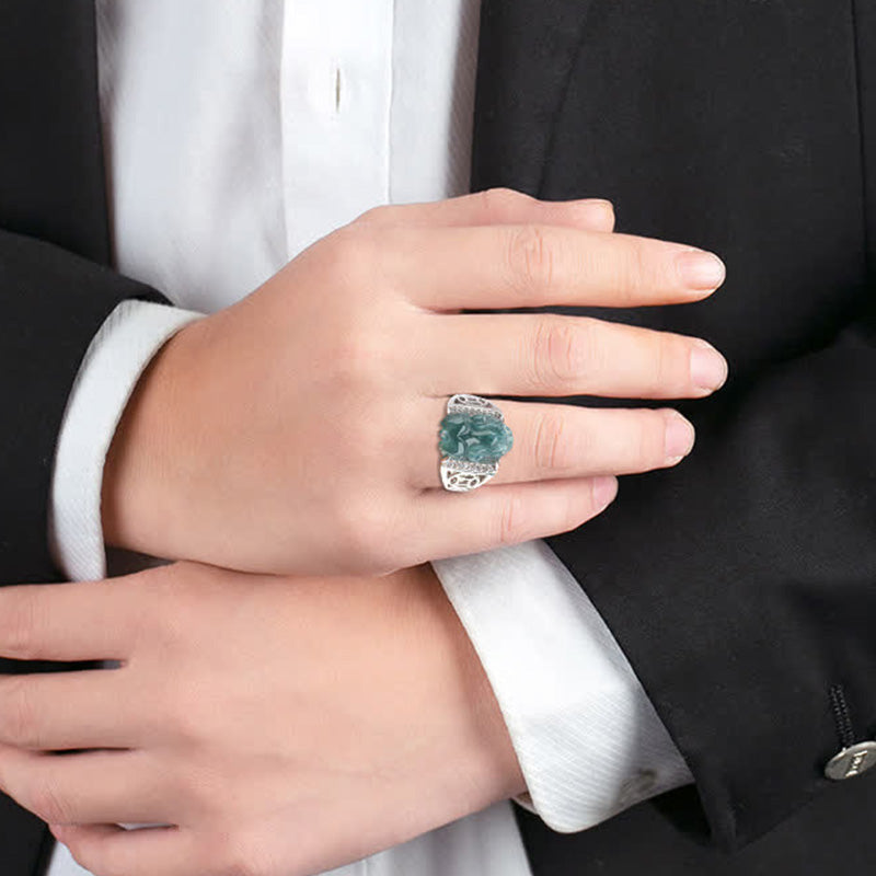 ATELIER-TIBET – Bague Pixiu en Jade Naturel & Argent Sterling 925 – Talisman Symbolique de Prospérité