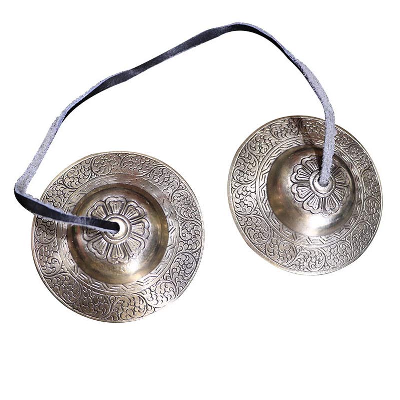 ATELIER-TIBET Cloches Tingsha en Cuivre – Cymbales Tibétaines de Méditation avec Mantra “Om Mani Padme Hum”