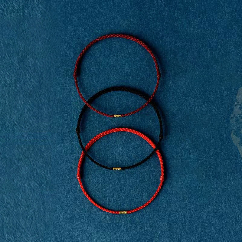 ATELIER-TIBET – Bracelet / Chevillère Fil Rouge & Perles Dorées en Argent Sterling 925