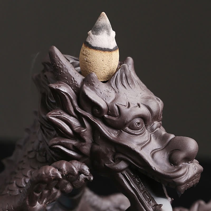ATELIER-TIBET – Brûleur Dragon Argile Pourpre – Symbole de Chance et Protection