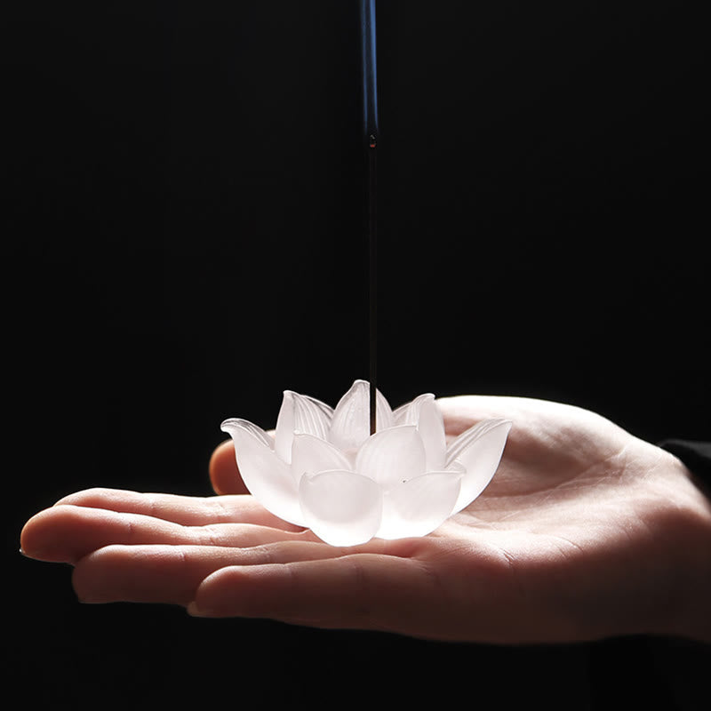 ATELIER-TIBET – Porte-Encens Lotus Blanc en Cristal Liuli – Méditation & Sérénité