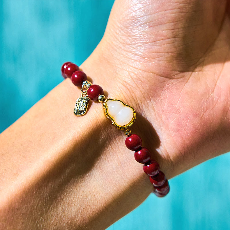 ATELIER-TIBET – Bracelet Porte-Bonheur Fu en Cinabre & Jade Naturel – Perles 6 mm