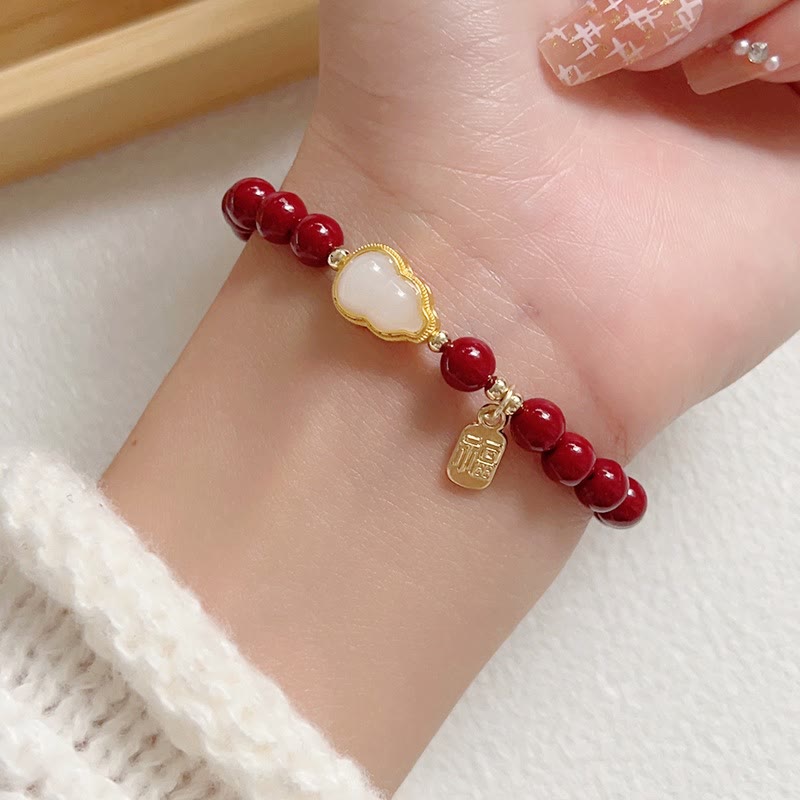 ATELIER-TIBET – Bracelet Porte-Bonheur Fu en Cinabre & Jade Naturel – Perles 6 mm