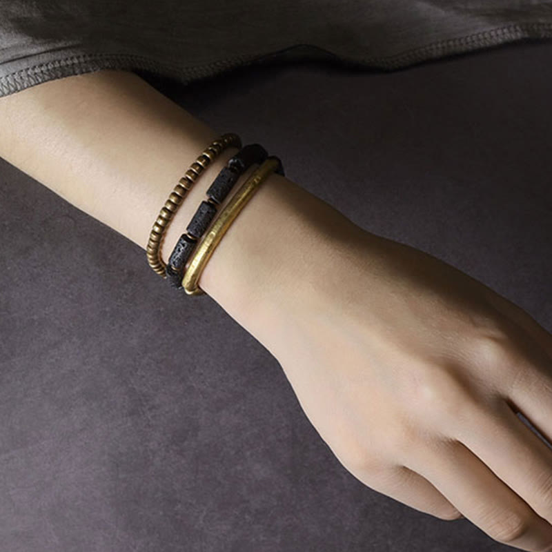 ATELIER-TIBET – Bracelet Spirituel Multi-Tours en Pierre de Lave 6 mm & Cuivre