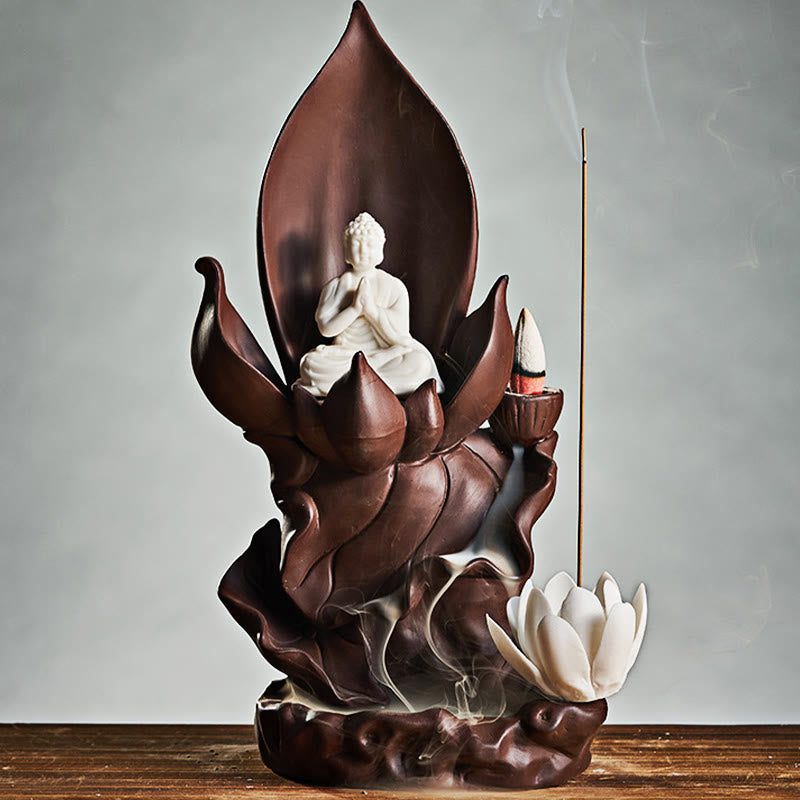 ATELIER-TIBET – Brûleur d’Encens Bouddha Lotus en Argile Violet – Porte-Encens Zen & Méditation