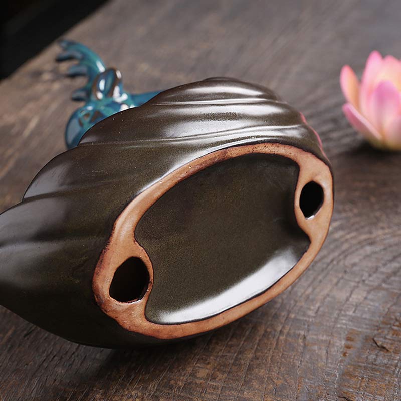 ATELIER-TIBET – Brûleur d’Encens en Céramique Lotus & Cerf à Reflux