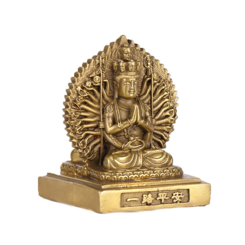 ATELIER-TIBET Figurine d'Avalokitesvara à mille mains de Chenrezig, statue de protection double face Kuan Yin Bodhisattva en cuivre massif, décoration