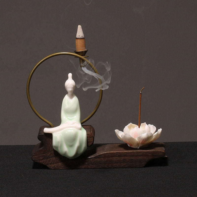 ATELIER-TIBET – Brûleur d’Encens de Méditation en Céramique Lotus à Reflux