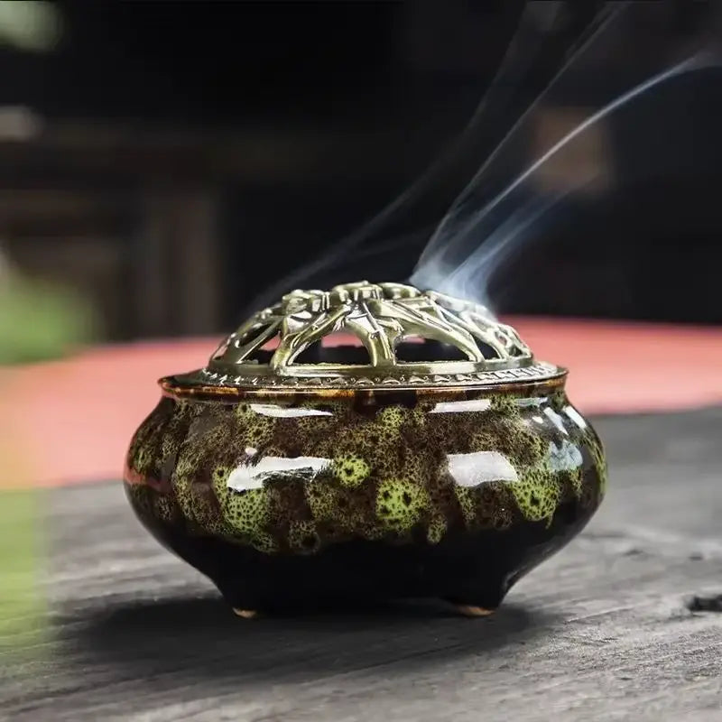 ATELIER-TIBET – Brûleur d’Encens en Céramique Bouddhiste, Sérénité & Élégance