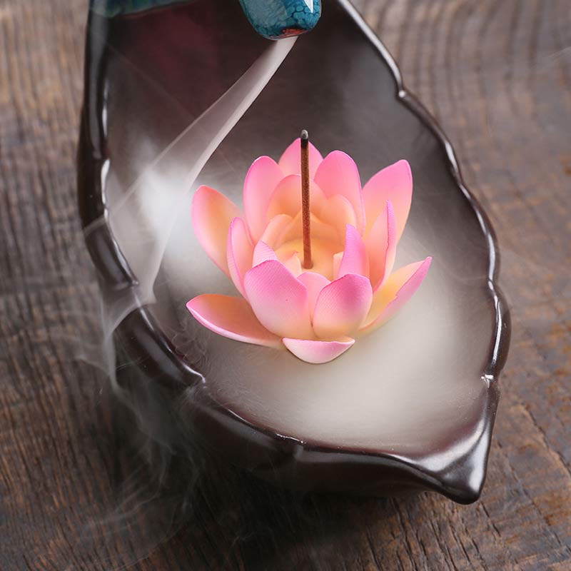 ATELIER-TIBET Brûleur d'encens de méditation en céramique Buddha Stones Little Deer Lotus