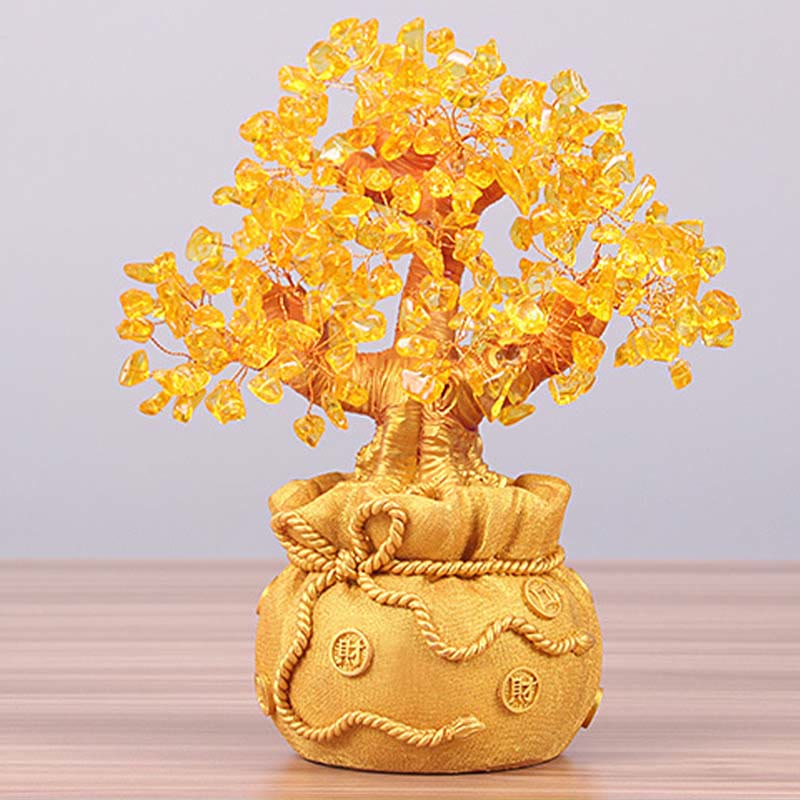 ATELIER-TIBET Citrine naturelle Ornement de pierre précieuse pour arbre à argent - Feng Shui pour la prospérité