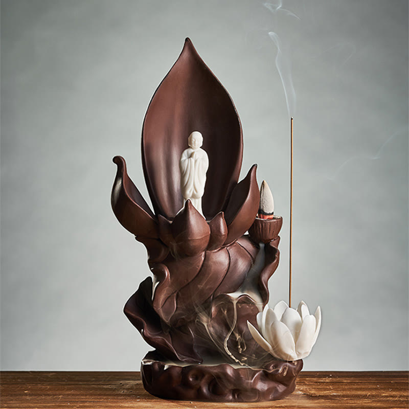 ATELIER-TIBET – Brûleur d’Encens Bouddha Lotus en Argile Violet – Porte-Encens Zen & Méditation