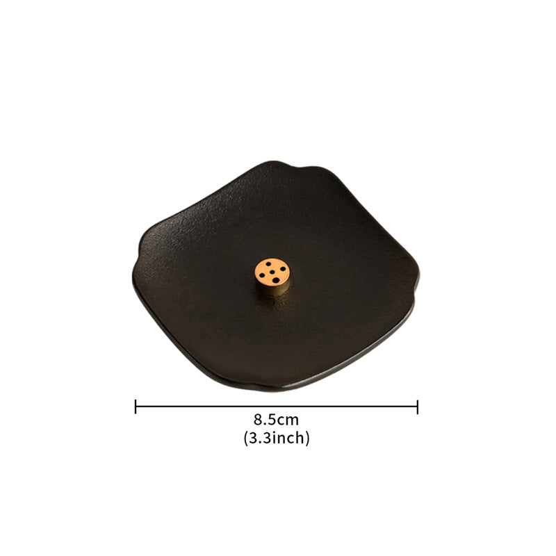 ATELIER-TIBET Porte-Encens en Porcelaine Noire – Feuille Élégante & Laiton (8,5 cm)
