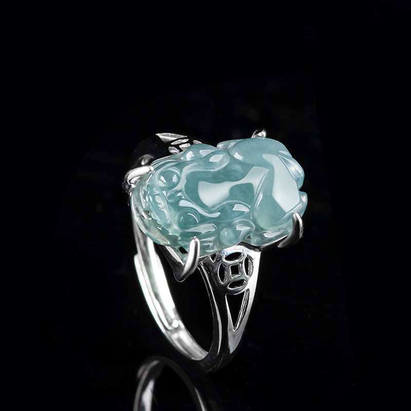 ATELIER-TIBET – Bague Pixiu en Jade Naturel & Argent Sterling 925 – Talisman Symbolique de Prospérité