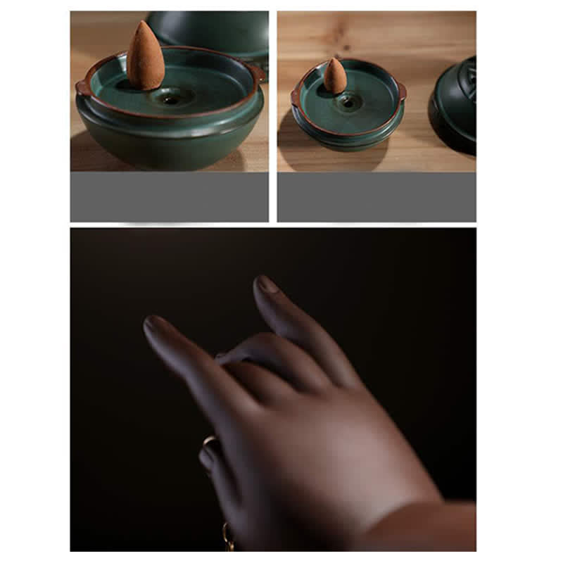 ATELIER-TIBET Tibetan Lotus Ceramic Incense Burner for Meditation and Rituals